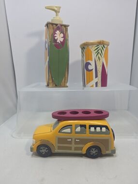 Ron Jon Surf Shop Surfin' Safari Woody Bathroom Accessory Set 3 Pc (A4)